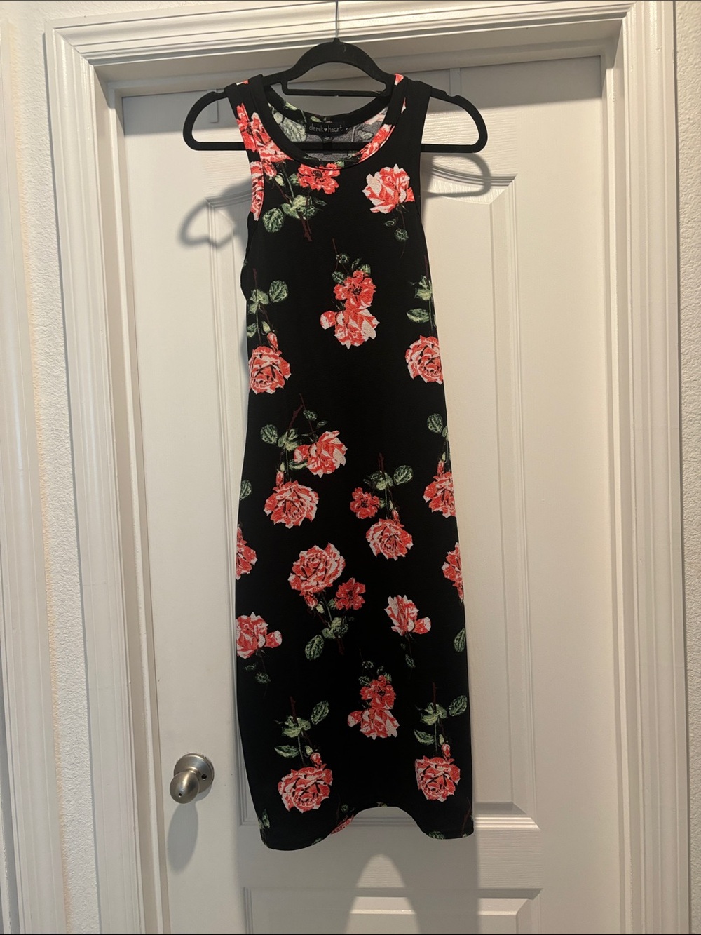 Derek Heart Black Midi Dress with Pink Floral Print